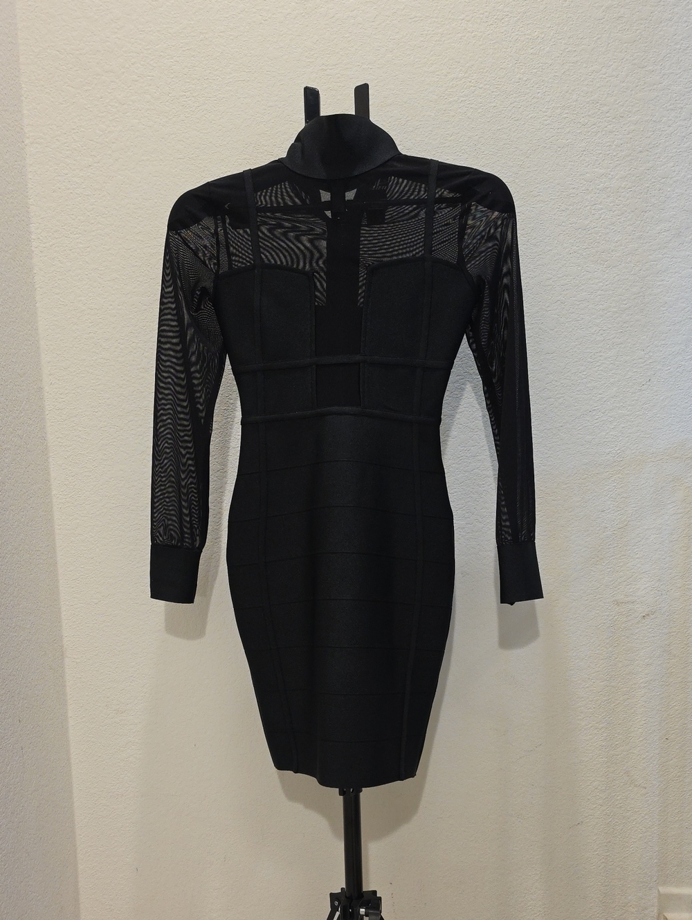 Fashion Nova Black Long Sleeve Mesh Bodycon Dress